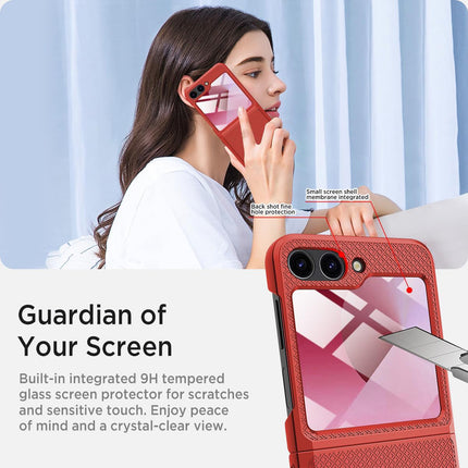 Kapa Textured Grip Hinge Protection Back Cover for Samsung Galaxy Z Flip5 / Z Flip 5 | with [Inbuilt Glass] Full Body Shockproof Hard Back Case (Red) - Mobizang
