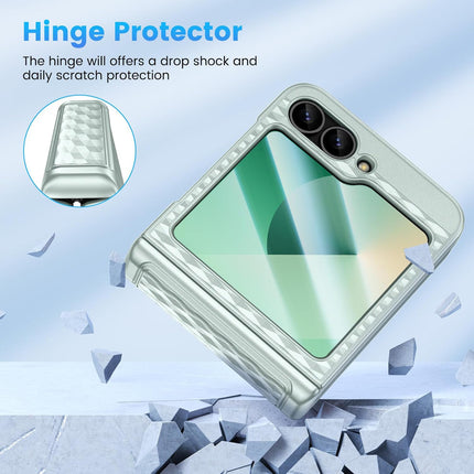 Kapa Geometric Hinge Protection Back Cover for Samsung Galaxy Z Flip6 / Flip 6 | with [Inbuilt Glass] Full Body Shockproof Hard Back Case (Mint Green)