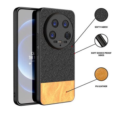 Kapa Soft Fabric & Leather Hybrid Protective Back Cover for Xiaomi 14 ULTRA (5G) | Shockproof Slim Hard Anti Slip Back Case (Black,Brown)