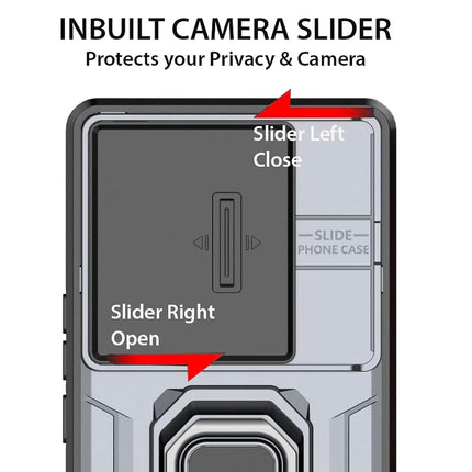 Kapa Armor Slider Back Cover for Realme 15 Pro 5G | Inbuilt Ring + Camera Slider Shockproof Lens Protection Bumper Back Case (Grey)