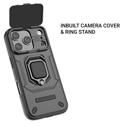 Kapa Armor Slider Back Cover for Apple iPhone 17 Pro | Inbuilt Ring + Camera Slider Shockproof Lens Protection Bumper Back Case (Black)