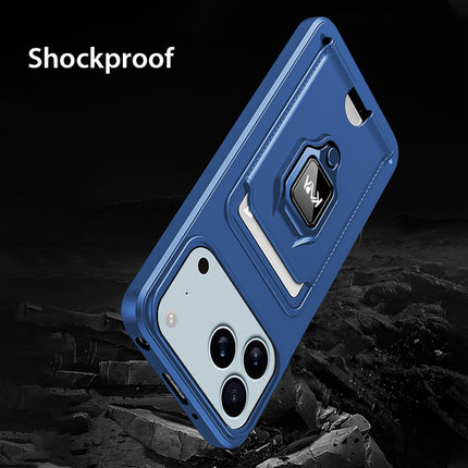 Kapa Bisen Back Cover for Apple iPhone 17 Pro | Inbuilt Camera Slider Ring Stand and Card Pocket Shockproof Slim Bumper Back Case (Blue)