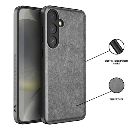 Kapa Tux Leather Back Cover for Samsung Galaxy S25 Plus | Slim Shockproof Camera Protection Bumper Case (Grey) - Mobizang