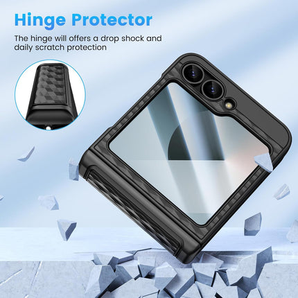 Kapa Geometric Hinge Protection Back Cover for Samsung Galaxy Z Flip6 / Flip 6 | with [Inbuilt Glass] Full Body Shockproof Hard Back Case (Black)