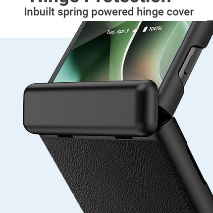 Kapa Leather Hinge Protection Back Cover for Moto Razr 60 Ultra| with [Inbuilt Glass] Full Body Shockproof Hard Back Case (Black) - Mobizang