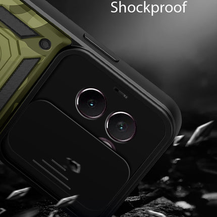 Kapa Tank Back Cover for Vivo V30E (5G) | Inbuilt Ring + Slider Shockproof Lens Protection Bumper Back Case (Green)
