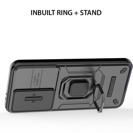 Kapa Armor Slider Back Cover for Samsung Galaxy A56 | Inbuilt Ring + Camera Slider Shockproof Lens Protection Bumper Back Case (Black)