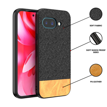 Kapa Soft Fabric & Leather Hybrid Protective Back Cover for Google Pixel 9A | Shockproof Slim Hard Anti Slip Back Case (Black,Brown)