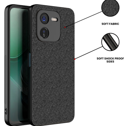Kapa Soft Full Fabric Protective Back Case Cover for IQOO Z9X | Shockproof Slim Hard Anti Slip Back Case (Black)