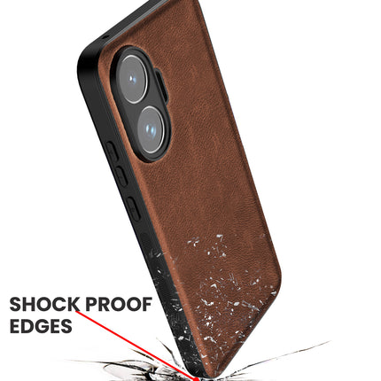Kapa Tux Leather Back Cover for Poco F7 5G | Slim Shockproof Camera Protection Bumper Case (Brown)