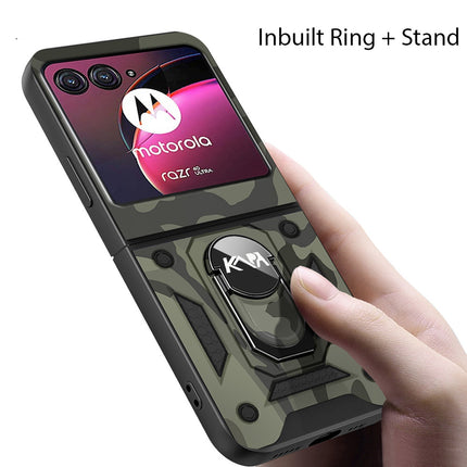 Kapa Tank Back Cover for Motorola Razr 40 Ultra | Inbuilt Ring + Slider Shockproof Lens Protection Bumper Back Case (Black)