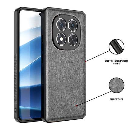 Kapa Tux Leather Back Cover for Redmi Note 14 Pro (5G) | Slim Shockproof Camera Protection Bumper Case (Grey)