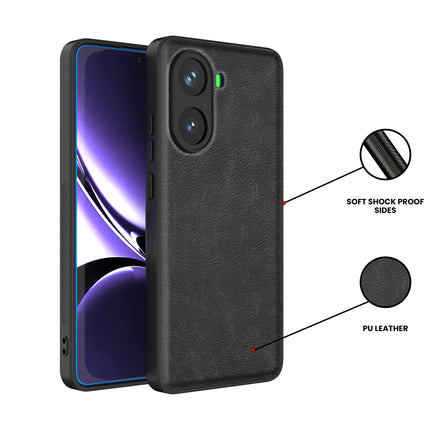 Kapa Tux Leather Back Cover for Poco X7 Pro 5G | Slim Shockproof Camera Protection Bumper Case (Black)