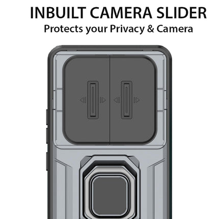 Kapa Armor Slider Back Cover for Redmi Note 15 5G | Inbuilt Ring + Camera Slider Shockproof Lens Protection Bumper Back Case (Grey)