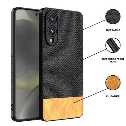 Kapa Soft Fabric & Leather Hybrid Protective Back Cover for Samsung Galaxy S25 Edge | Shockproof Slim Hard Anti Slip Back Case (Black,Brown)