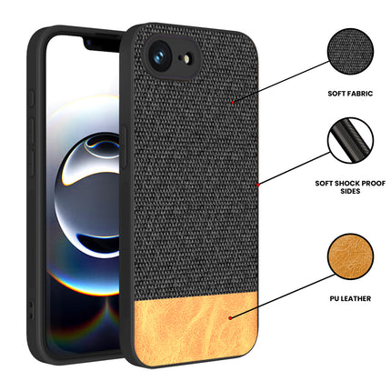 Kapa Soft Fabric & Leather Hybrid Protective Back Cover for Apple iPhone 16E | Shockproof Slim Hard Anti Slip Back Case (Black,Brown) - Mobizang