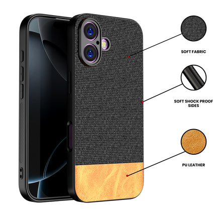Kapa Soft Fabric & Leather Hybrid Protective Back Cover for Apple iPhone 17 | Shockproof Slim Hard Anti Slip Back Case (Black,Brown)