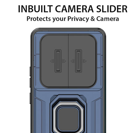 Kapa Armor Slider Back Cover for Redmi Note 15 Pro 5G | Inbuilt Ring + Camera Slider Shockproof Lens Protection Bumper Back Case (Blue) - Mobizang