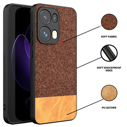 Kapa Soft Fabric & Leather Hybrid Protective Back Cover for Oppo Reno 13 Pro | Shockproof Slim Hard Anti Slip Back Case (Brown)