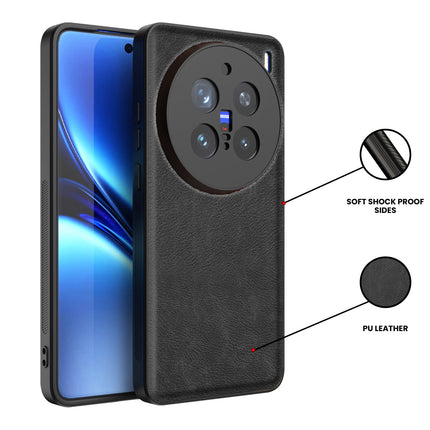 Kapa Tux Leather Back Cover for Vivo X200 Pro (5G) | Slim Shockproof Camera Protection Bumper Case (Black) - Mobizang