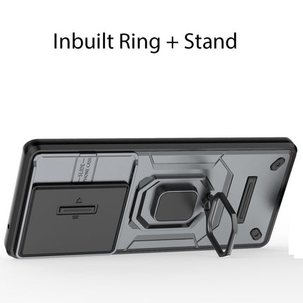 Kapa Armor Slider Back Cover for Samsung Galaxy A55 (5G) | Inbuilt Ring + Camera Slider Shockproof Lens Protection Bumper Back Case (Grey)