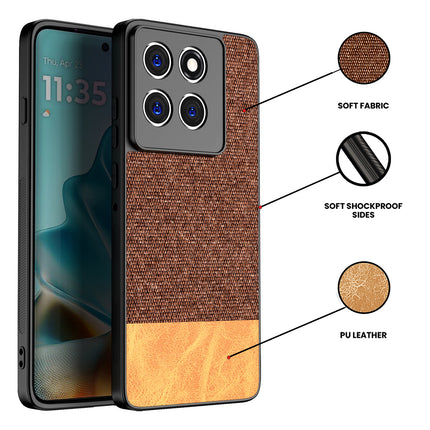 Kapa Soft Fabric & Leather Hybrid Protective Back Cover for Moto Edge 60 / Edge 60 Fusion | Shockproof Slim Hard Anti Slip Back Case (Brown)