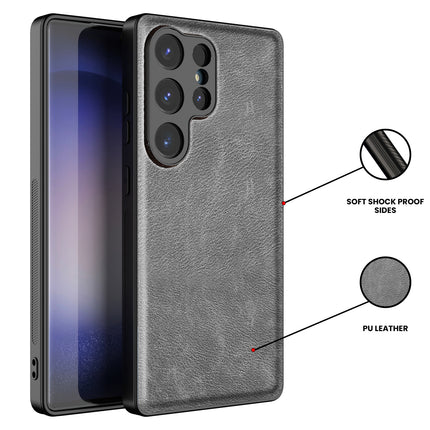 Kapa Tux Leather Back Cover for Samsung Galaxy S25 Ultra | Slim Shockproof Camera Protection Bumper Case (Grey) - Mobizang