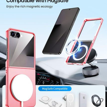 Kapa Ultra Thin Compatible with Magsafe Back PC Case for Samsung Galaxy Z Flip7 / Flip 7 | with Wireless Charging Support Ring Full Body Protection Cover (Red)