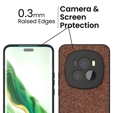 Kapa Soft Fabric & Leather Hybrid Protective Back Cover for Honor Magic 6 PRO | Shockproof Slim Hard Anti Slip Back Case (Brown)