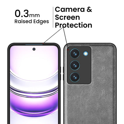 Kapa Tux Leather Back Cover for Realme 14X | Slim Shockproof Camera Protection Bumper Case (Grey)
