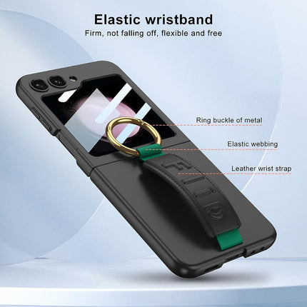 Kapa Shockproof Band Protective Back Cover for Flip6 / Z Flip 6 | Wrist Strap Ring Kickstand Inbuilt Screen Tempered Glass Case (Black)