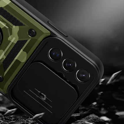 Kapa Tank Back Cover for Samsung Galaxy S25 Ultra | Inbuilt Ring + Slider Shockproof Lens Protection Bumper Back Case (Green) - Mobizang