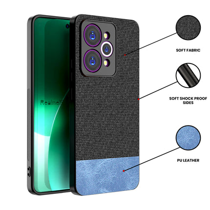 Kapa Soft Fabric & Leather Hybrid Protective Back Cover for Realme 15 Pro 5G | Shockproof Slim Hard Anti Slip Back Case (Black,Blue)