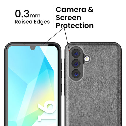 Kapa Tux Leather Back Cover for Samsung Galaxy A16 | Slim Shockproof Camera Protection Bumper Case (Grey)