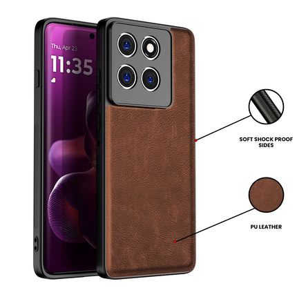Kapa Tux Leather Back Cover for Moto Edge 60 Pro | Slim Shockproof Camera Protection Bumper Case (Brown) - Mobizang