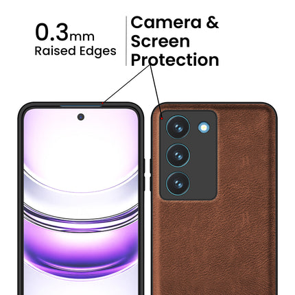Kapa Tux Leather Back Cover for Realme 14X | Slim Shockproof Camera Protection Bumper Case (Brown)