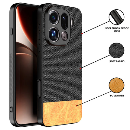 Kapa Soft Fabric & Leather Hybrid Protective Back Cover for Oppo Find X9 Pro | Shockproof Slim Hard Anti Slip Back Case (Black,Brown)