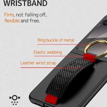 Kapa Shockproof Band Protective Back Cover for Flip7 / Z Flip 7 | Wrist Strap Ring Kickstand Inbuilt Screen Tempered Glass Case (Black)