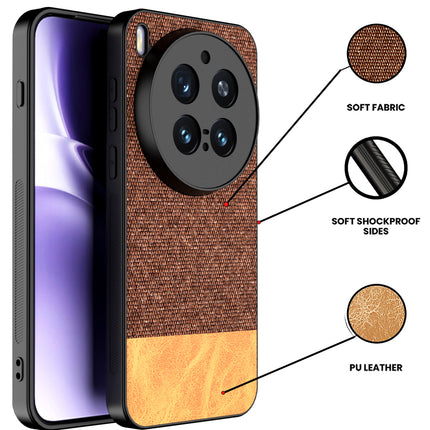 Kapa Soft Fabric & Leather Hybrid Protective Back Cover for Vivo X300 Pro 5G | Shockproof Slim Hard Anti Slip Back Case (Brown) - Mobizang