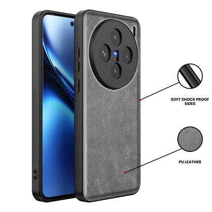 Kapa Tux Leather Back Cover for Vivo X200 (5G) | Slim Shockproof Camera Protection Bumper Case (Grey)