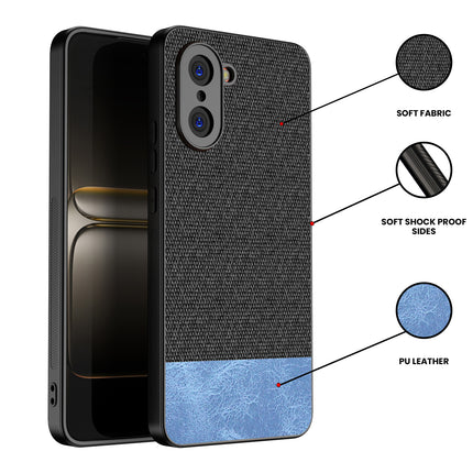 Kapa Soft Fabric & Leather Hybrid Protective Back Cover for OnePlus Nord CE 5 | Shockproof Slim Hard Anti Slip Back Case (Black,Blue)