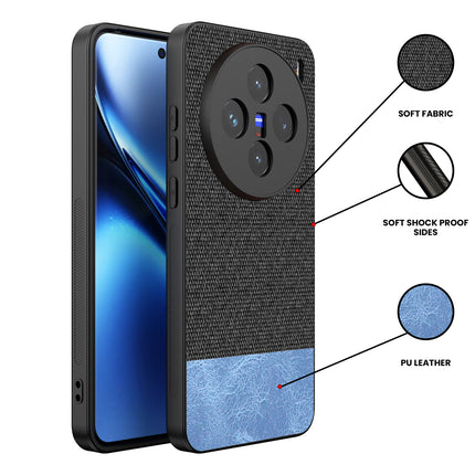 Kapa Soft Fabric & Leather Hybrid Protective Back Cover for Vivo X200 (5G) | Shockproof Slim Hard Anti Slip Back Case (Black,Blue) - Mobizang