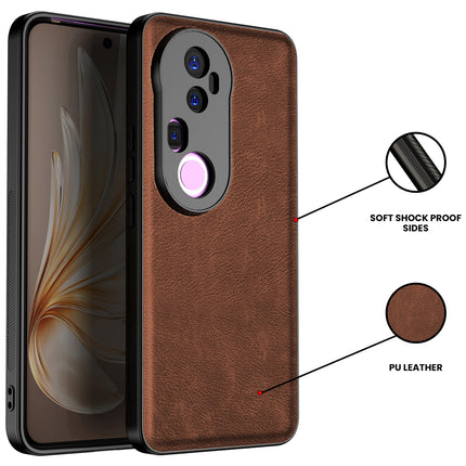 Kapa Tux Leather Back Cover for Vivo T4 Ultra 5G | Slim Shockproof Camera Protection Bumper Case (Brown) - Mobizang