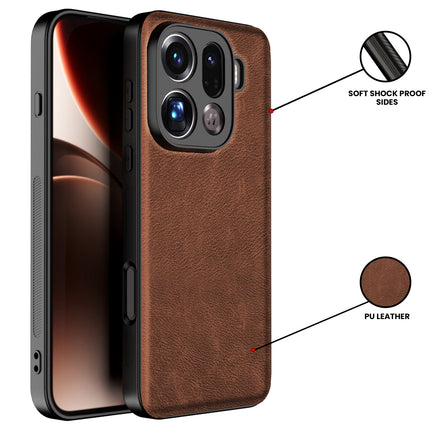 Kapa Tux Leather Back Cover for Oppo Find X9 Pro | Slim Shockproof Camera Protection Bumper Case (Brown) - Mobizang