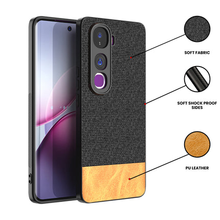 Kapa Soft Fabric & Leather Hybrid Protective Back Cover for Vivo Y400 Pro 5G | Shockproof Slim Hard Anti Slip Back Case (Black,Brown)