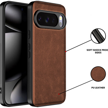 Kapa Tux Leather Back Cover for Google Pixel 10 PRO | Slim Shockproof Camera Protection Bumper Case (Brown)
