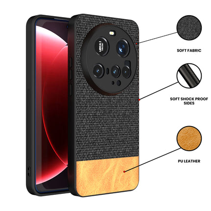 Kapa Soft Fabric & Leather Hybrid Protective Back Cover for Xiaomi 15 Ultra | Shockproof Slim Hard Anti Slip Back Case (Black,Brown)