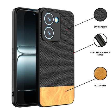 Kapa Soft Fabric & Leather Hybrid Protective Back Cover for Realme P3 Ultra 5G | Shockproof Slim Hard Anti Slip Back Case (Black,Brown)