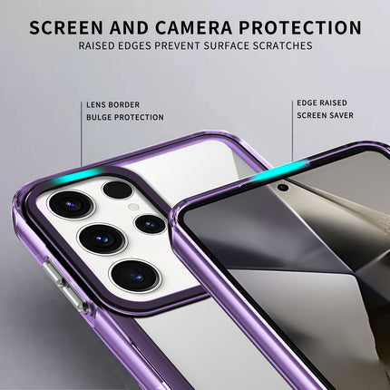 Kapa Warrior Acrylic Clear Back Cover For Samsung Galaxy S25 Ultra | Slim Shockproof [Military Grade Protection] Hybrid Bumper Case (Purple Sides)