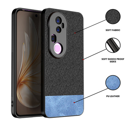 Kapa Soft Fabric & Leather Hybrid Protective Back Cover for Vivo T4 Ultra 5G | Shockproof Slim Hard Anti Slip Back Case (Black,Blue)